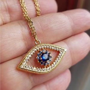 Swarovski Elements Gold Plated Symbolic Large Evil Eye Necklace NEW